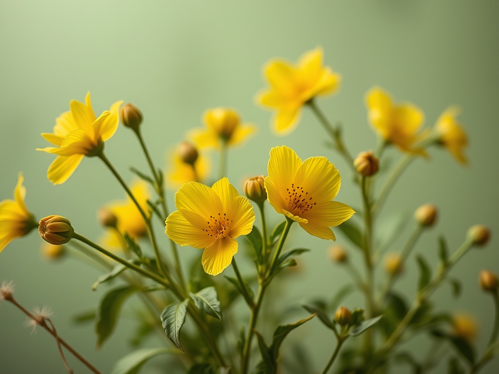 Яркие желтые цветы на фоне нежно-зеленого цвета, прекрасно контрастируют и создают весеннее настроение.